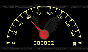 Шкала спидометра приборной панели автомобиля, скорость движения и - иллюстрация в векторе