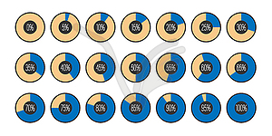 Set of pie charts with percentage sector of 0 to 10 - vector clipart