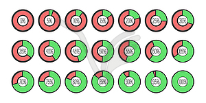 Set of pie charts with percentage sector of 0 to 10 - vector image