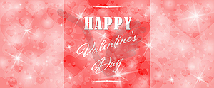 Red and pink background with bokeh elements, hearts - vector clip art