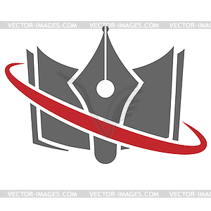 Open book and pen. Template for logo, emblem and - vector image