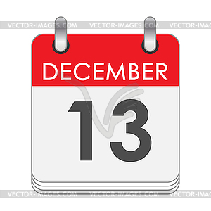 December 13. leaf of flip calendar with date of - color vector clipart