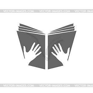 Значок открытой книги. Руки, держащие открытую книгу - векторное изображение клипарта