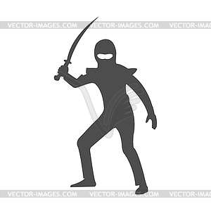 Silhouette of ninja with sword. Simple - vector clip art