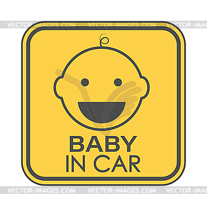 BABY IN CAR. square sign with child`s face and - vector clipart