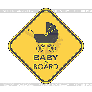 BABY ON BOARD. square sign with baby stroller and a - vector image