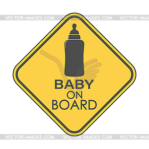 BABY ON BOARD. square sign with baby feeding - vector clip art