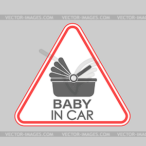 BABY IN CAR. triangular sign with baby stroller - vector clipart