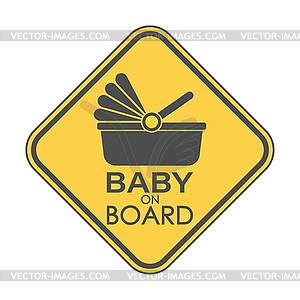 BABY ON BOARD. square sign with baby stroller and a - vector clip art