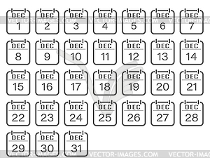 December is month with numbers. set of calendar - vector image