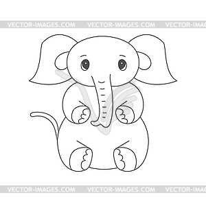 Funny baby elephant. An empty outline for coloring - vector clipart / vector image