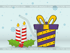 Christmas and New Year candles and gift box for - vector clipart