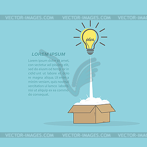 Creative idea. light bulb flies out of box - vector image