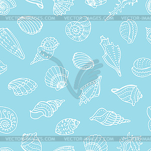 Seamless pattern with doodle seashells - vector image