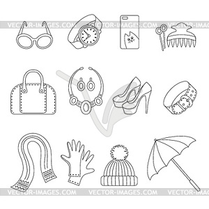 Line icons set of women`s Accessories - vector clip art