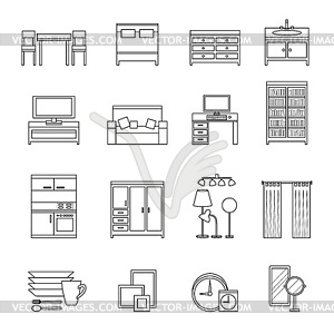 Furniture line icons set - vector image