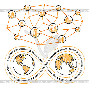 Global business doodle concept - stock vector clipart