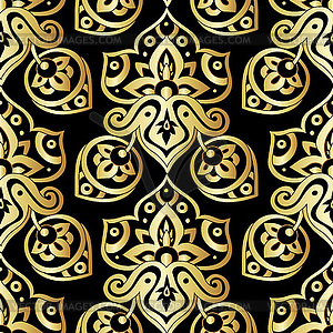 Ethnic seamless pattern in gold and black colors - vector image