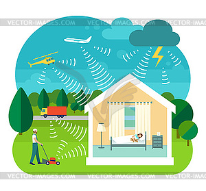 Soundproofing house - vector image