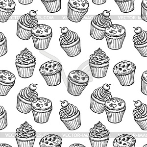 Seamless pattern with muffins and cupcakes - vector clipart