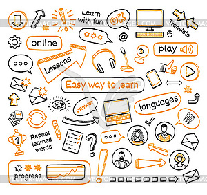 Doodle set of online lessons - vector clip art