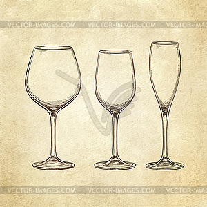 Set of empty glasses - vector clipart