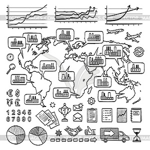 Global business doodle concept - vector image