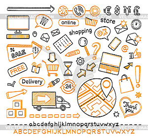 E-commerce doodle icons - vector image