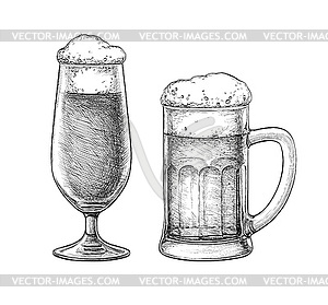 Beer glass and beer mug - vector clipart