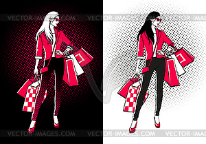 Women with shopping bags - vector clip art