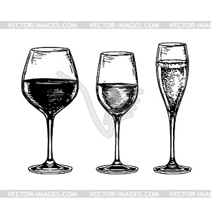 Set of wine glasses - vector clip art