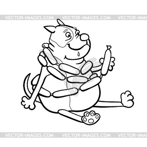 Bulldog with bunch of sausages - vector clip art