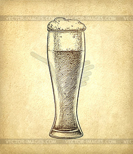 Beer glass on old paper background - vector clip art