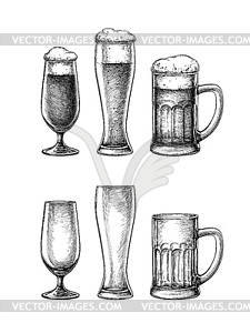 Beer glasses and mug - vector clip art