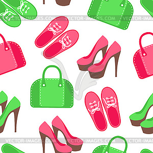 Seamless pattern with shoes and handbags - stock vector clipart