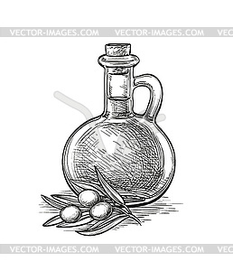 Bottle of olive oil and olive branch - vector clipart / vector image