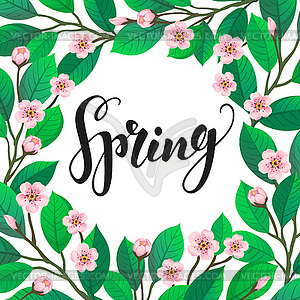 Spring text on floral background - vector clipart