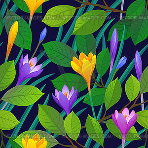 Floral seamless pattern with crocuses - vector EPS clipart