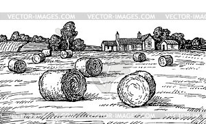 Field with haystacks - vector clip art