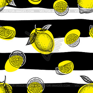 Striped seamless pattern with lemons - vector image