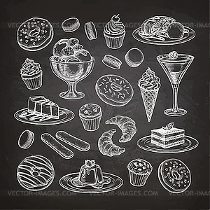 Set of dessert on chalkboard - vector clipart