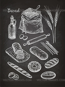 Chalk sketch of breads - vector clipart