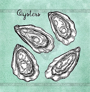 Oysters set on old paper - vector image