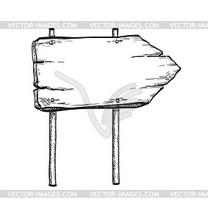 Чернильный эскиз деревянного указателя - векторный рисунок