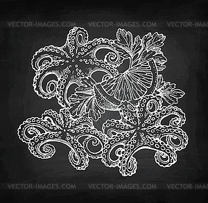 Seafood chalk sketch - vector image