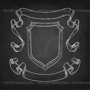 Chalk sketch of vintage ribbons and shield - vector image