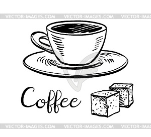 Cup of coffee and sugar cubes - vector image