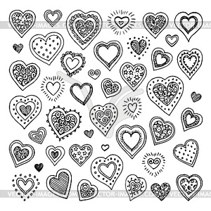 Cute doodle hearts - vector image