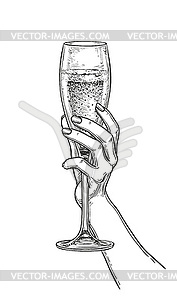 Hand holding glass of champagne - vector clipart