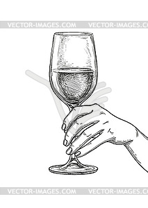 Рука с бокалом вина - изображение векторного клипарта